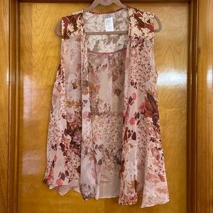 LOGO by Lori Goldstein Open Front Printed Vest with Knit Yoke - L